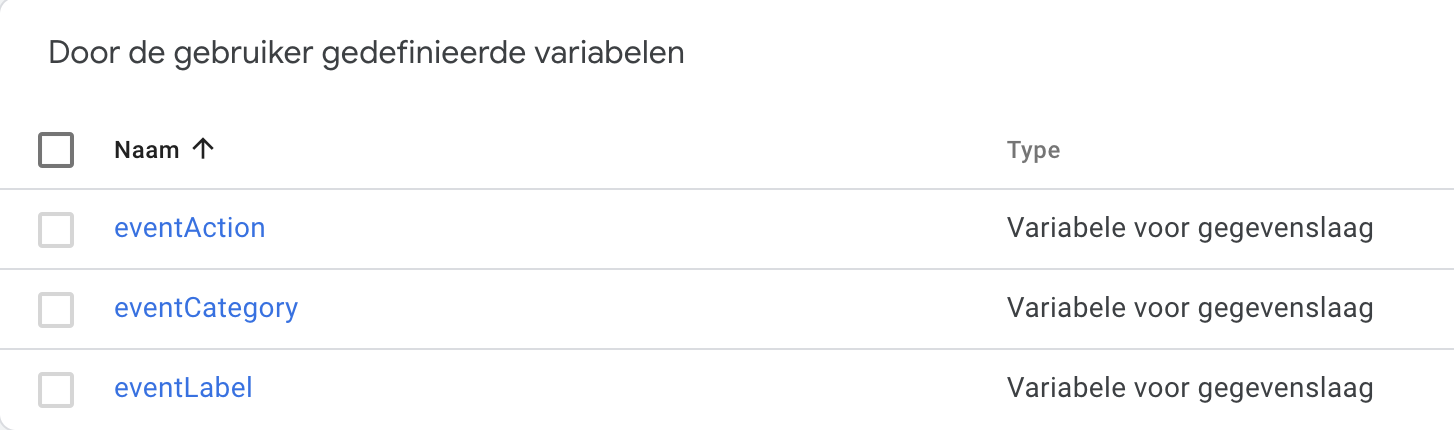 Het overzicht met de drie aangemaakte variabelen